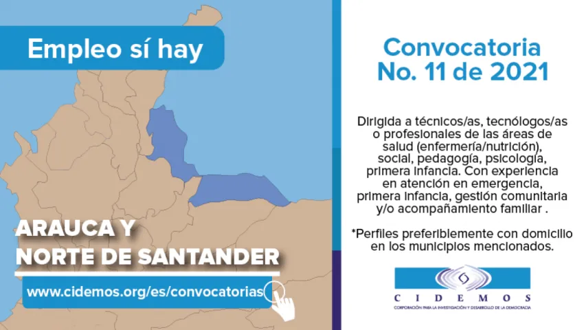 blog Convocatoria No. 11 de 2021 Arauca y N. de Santander | Vacantes (18) dirigida a técnicos(as), tecnólogos(as) o profesionales en áreas sociales, de salud y primera infancia.