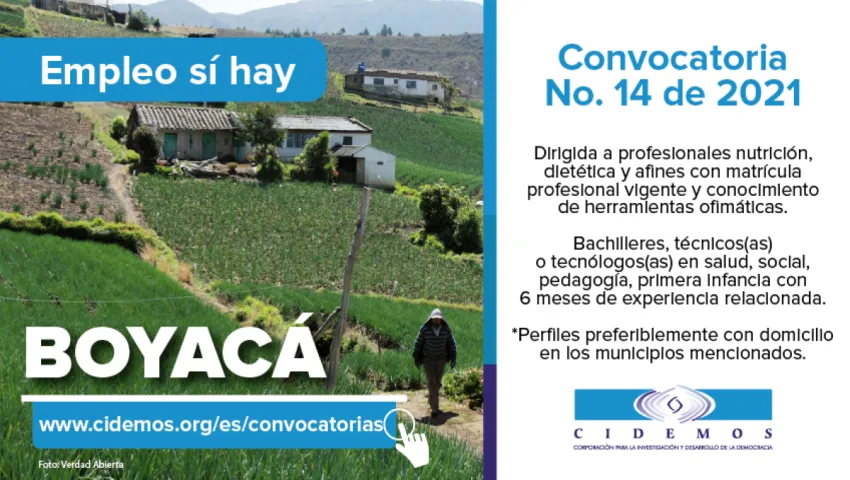 blog Convocatoria No. 14 de 2021 en Boyacá | Vacantes (2) dirigidas a profesionales en nutrición, dietética y afines y bachilleres, técnicos(as) y tecnólogos(as) en áreas sociales, pedagógicas y s