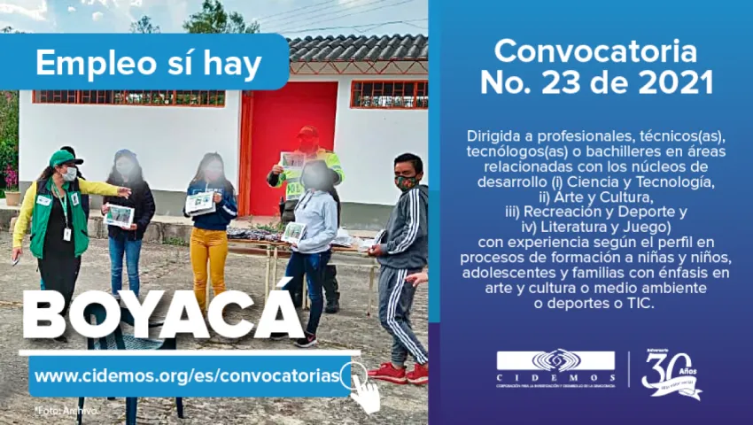 blog Convocatoria No. 23 de 2021 Sede Boyacá | Vacantes (26 en total) dirigidas a bachilleres, técnicos(as), tecnólogos(as) y profesionales relacionados con las áreas y núcleos de desarrollo