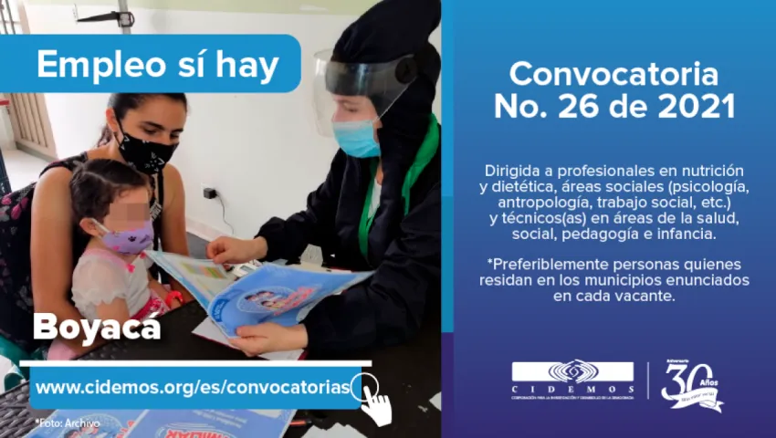 blog Convocatoria No. 26 de 2021 Boyacá | Vacantes (7) dirigidas a profesionales y técnicos(as) en salud y nutrición, áreas sociales, psicosociales, de la salud y/o pedagogía